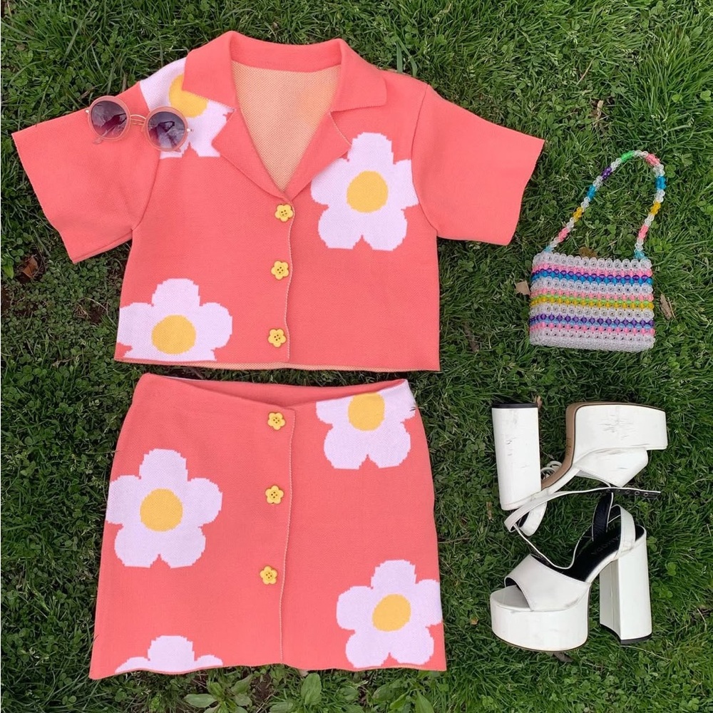 Flower Print Pink Two-Piece Set